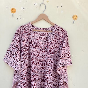 Floral Cotton Kaftan Dress: Hand Block Print Kimono Robe