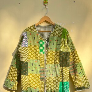 Handmade Quilted Patchwork Cotton Jacket: Reversible Bohemian Floral Coat