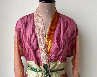 100% Pure Silk Kimono Robe, Vintage Silk Sari Robe, Beach Wear Robe, Silk Kimono For Women's , Summer Wear Robe, swimsuit Wrap up
