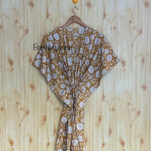 Hand Block Print Cotton Kaftan Robe: Floral Festival Clothing