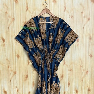 Handmade Cotton Kaftan: Block Print Maxi Dress, Plus Size Cover Up