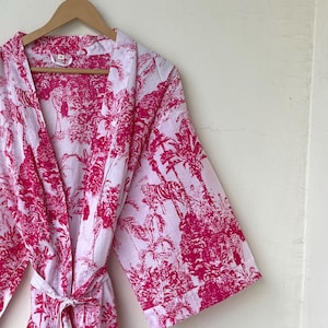 Hand Block Print Cotton Kimono Robe: Japanese Style Kaftan