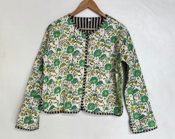 Block bedruckte Wendejacke aus gesteppter Baumwolle | Block Print Kantha Jacke Kantha Mantel lange Ärmel