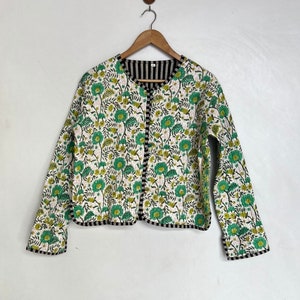 Block bedruckte Wendejacke aus gesteppter Baumwolle | Block Print Kantha Jacke Kantha Mantel lange Ärmel