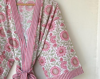 Peignoir kimono en coton, Peignoir de demoiselle d'honneur à carreaux, Vêtements de nuit d'été, Taille unique