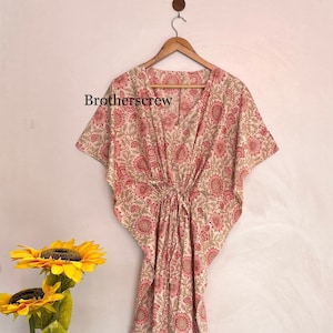 Hand block printed kaftan Indian cotton kaftan Beach wear dress Nightwear gown Comfy dress Maxi dress Maternity wear Bridesmaid gift