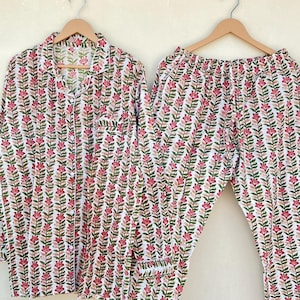 Indian Cotton Pajama Set: Handmade Floral Sleepwear