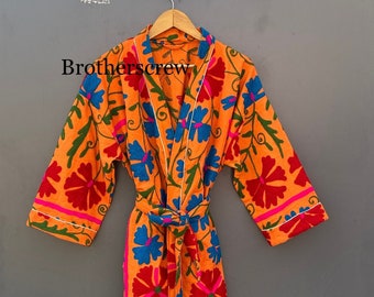Handmade Suzani Quilted Cotton Jacket: Floral Embroidered Coat