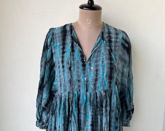 Midi Kleid Krepp Seide Batik | Boho Seidenkleid | Handmade Batik Kleid | Sommer Midi Kleid | Outfit Urlaub | Urlaubsbekleidung