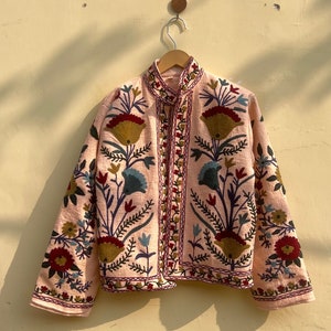 Handmade Cotton Suzani Embroidered Jacket: Bohemian Kimono Coat