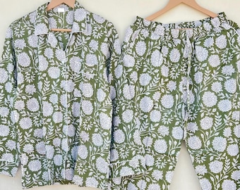 Cotton Pajama Set: Indian Block Print Nightwear