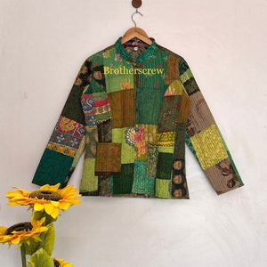 Handmade Cotton Patchwork Jacket: Reversible Sari Kantha Coat