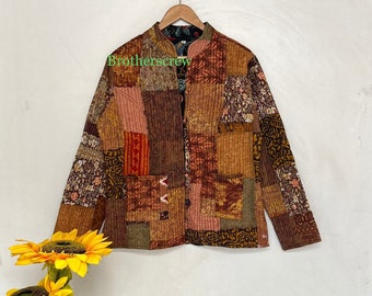 Indian Vintage Silk Sari Patchwork Colorful Short Coat,Cotton vintage Quilted Festive Fashion Jacket,Reversal Unisex Jacket,patchwork Jacket