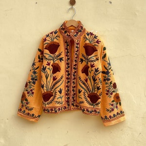 Handmade Suzani Embroidery Jacket, Winter Wear Jacket Coat, Womens Coat, Suzani Short Jacket, TNT Fabric Suzani Jacket, Robe, Gift For Her