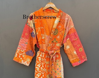 Orange 100% Cotton Indian Beach Kimono Robe ,Kimono Robe,Cotton Robe,Shower Robe, Maternity Robe Bath robe Dressing Gown. Gift for her.