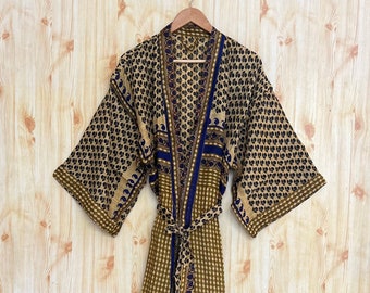 Kimono di cotone khadi, Kimono di ultimo design, Kimono sciolto, Accappatoio, Accappatoio da notte, Kimono di puro cotone, Kimono elegante, Accappatoio Kimono stampato