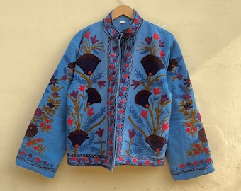 Indian Handmade Cotton Suzani Embroidered Jacket ,Boho style Women's Winter coat ,Gift For Her