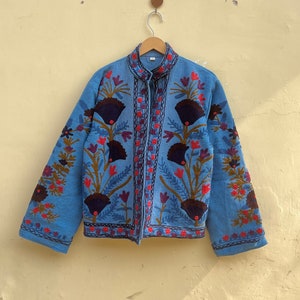 Cotton Suzani Hand Embroidery Jacket Coat, Women Wear Winter Jackets, Bridesmaid Gift, Winter Jacket, Kimono Robe, Bridesmaid Jackets