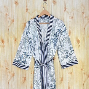 Cotton Kimono Robe Dressing Gown, Beautiful Print, Bridesmaid Robe, Summer Nightwear, One size