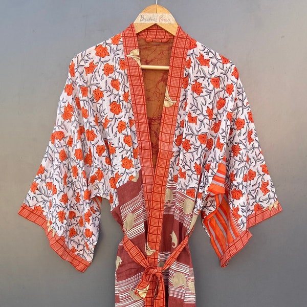 Patchwork Cotton Sari Kimono, Sari Stoff Kimono orientalische Robe, Boho Damenbekleidung, Schwimmen Strand Cover Up India Soft Fabric Kimono