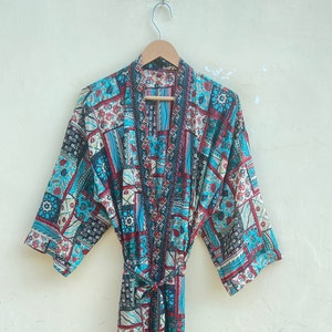 Poly Silk Kimono Robe: Recycled Sari Fabric, Hand-Embroidered