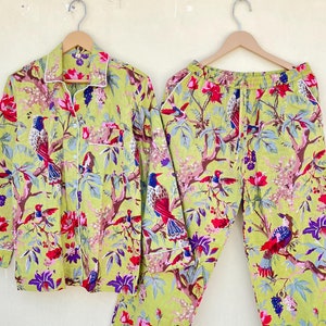 Indian PJ Set,100% Cotton Block Print Pajama Set, Night Wear, Bridesmaid Pajama Set, Women&#39;s Pajama Set Cotton Pants Shirt set ,Summer Dress