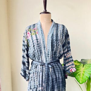 Handmade Vintage Silk Tie Dye Kimono Robe: Boho Beach Cover Up