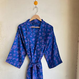 Vintage-Inspired Silk Kimono Robe: Boho Floral Open Front Duster