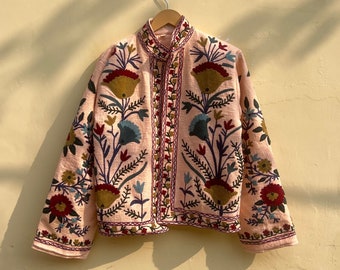 Abrigo de chaqueta de bordado a mano de algodón Suzani, las mujeres usan chaquetas de invierno, regalo de dama de honor, chaqueta de invierno, bata de kimono, chaquetas de dama de honor