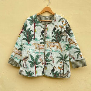 Jungle Print Quilted Coat: Indian Handmade Boho Jacket