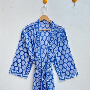 Cotton Kimono Robe Dressing Gown, Block Print Bridesmaid Robe, Summer Nightwear, One Size