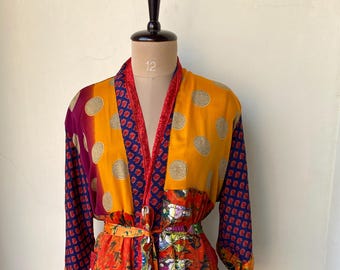 Festival Silk Kimono, Sleepwear Silk Maxi, Luxury Lounge Wear, Long Silk Kimono, Boho Fashion, Vintage Sari Robe, hippie Dress, Unisex Robes