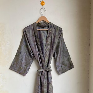 Silk Sari Kimono Robe: Boho Beach Cover Up, Nightwear Gown