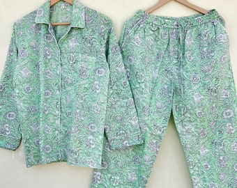 Floral Cotton Pajama Set: Indian Sage Night Suit
