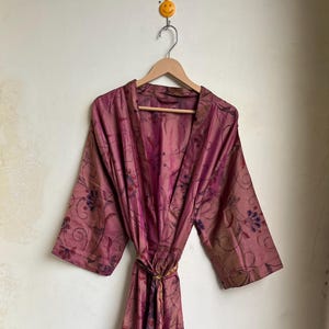 Pure Silk Kimono Robe: Bohemian Beach Cover-Up, Upcycled Sari
