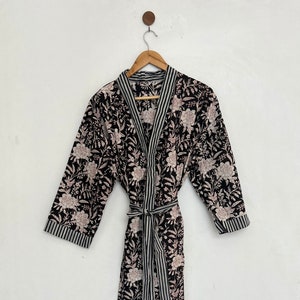 Floral Print Cotton Kimono Robe: Boho Lounge Wear, Plus Size