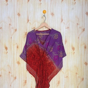 Purple And Red  Long silk Kaftan , Women Clothing , New Trending kaftan For Her , Recycled kaftan , Beautiful Kaftan For Bikini coverup