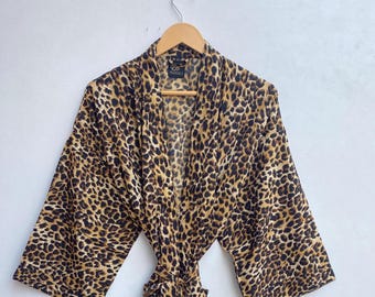 Vintage Art Silk Kimono Robe: Boho Lounge Dress, Recycled Sari Fabric