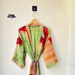 Crepe Silk Kimono Robe: Recycled Sari Fabric, Boho Dressing Gown