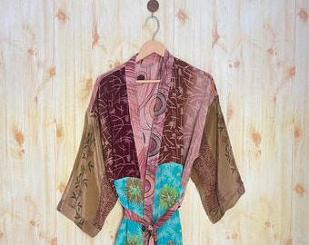 Long silk kimono Honeymoon lounge wear Boho Lounge Dress Dressing gown Vintage Kimono with Belt Bridesmaid Robe Christmas Gift Gifts for Her