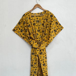 Handmade Floral Cotton Kaftan: Indian Block Print Maxi Dress