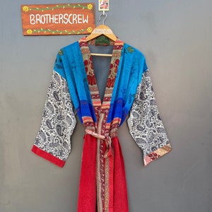 Handmade Silk Kimono Robe: Vintage Sari Fabric, Boho Dressing Gown