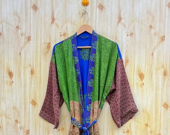 Silk Kimono, Boho Silk Dress, Upcycled Sari Silk Kimono, Kimono Jacket, Silk Kimono Cardigan, Kimono Dress, Vintage Silk Sari Kimono