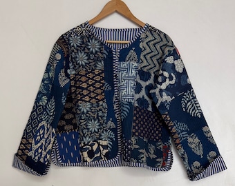 Handmade Indian Quilted Jacket: Vintage Boho Cotton Kimono