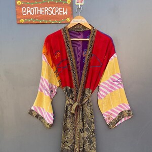 Long Silk Kimono Robe: Vintage Recycled Sari Fabric