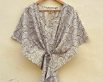 Hand Block Print Cotton Kaftan Dress: Plus Size Bohemian Tunic
