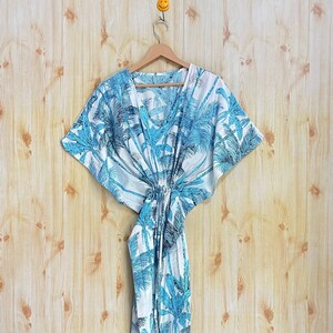 Hand Block Print Cotton Kaftan Robe: Beach Cover Up, Plus Size