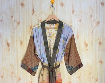 Silk long kimono robe, Boho plus size dressing gown, Honeymoon Lounge Wear, Luxury Christmas gift for wife girlfriend mom