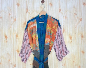 Boho Silk Kimono robe Long lounge dressing gown Bathrobe women Sleepwear Vintage kimono Plusb size kimono Gift for mother's, wife,girlfriend