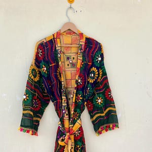 Bestickte Fulkari Kimono Robe: Indische Handwerker Festival Kleidung
